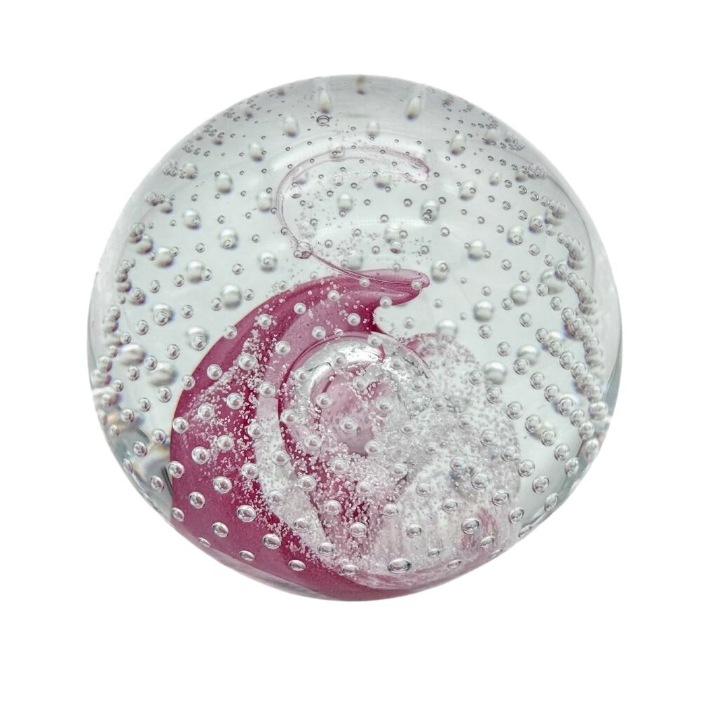 Vintage Caithness Glass Scotland Pink Champagne Controlled Bubble Paperweight